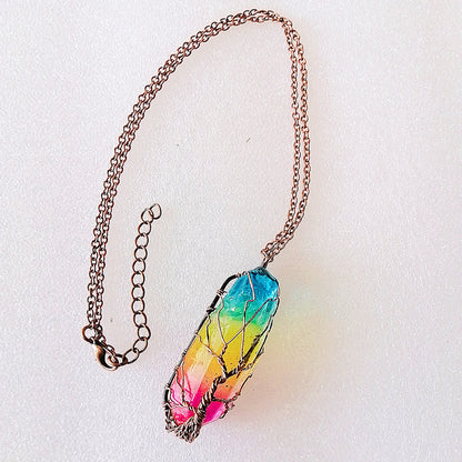Tree of Life Crystal Pillar Pendant Necklace – Boho Stone Charm Jewelry for Women