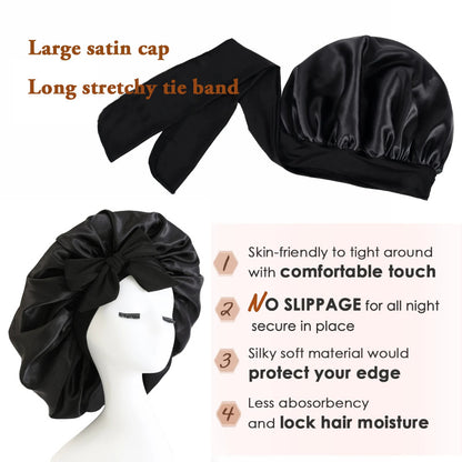 Silk Satin Sleep Bonnet for Women – Night Hair Cap with Tie Band for Curly & Natural Hair