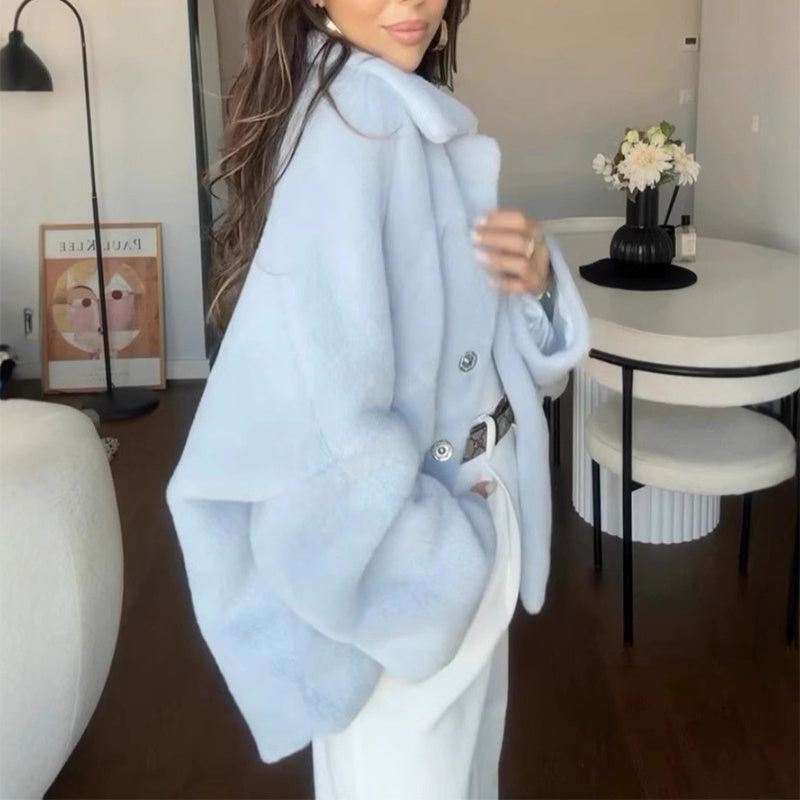 Women's Plush Fleece Winter Jacket – Loose Lapel Short Coat