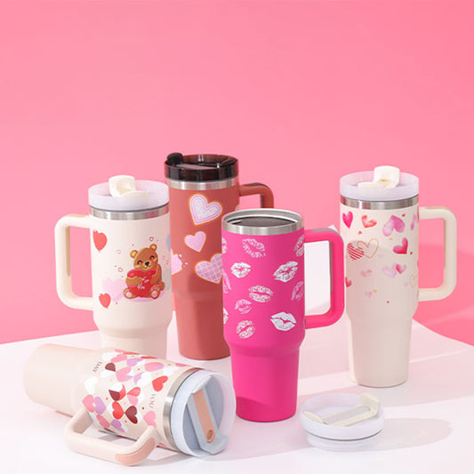 40oz Insulated Tumbler with Handle & Straw – Stainless Steel Spill-Proof Travel Mug with Lid, Vacuum Coffee Cup for Car, Gym, or Office.