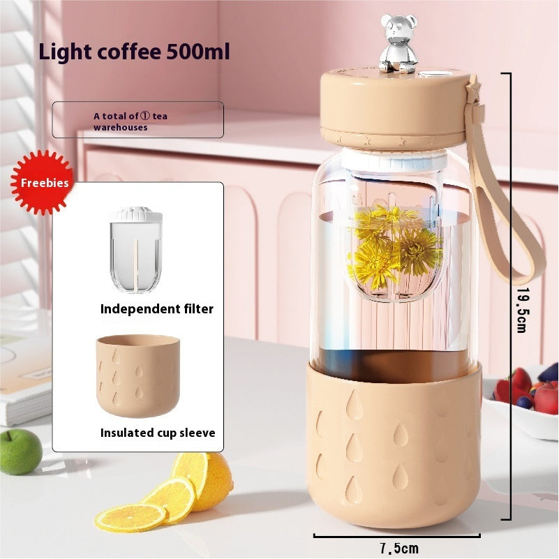 Magnetic Glass Tea Infuser Bottle – Leak-Proof Tumbler with Tea-Water Separation & Built-In Filter