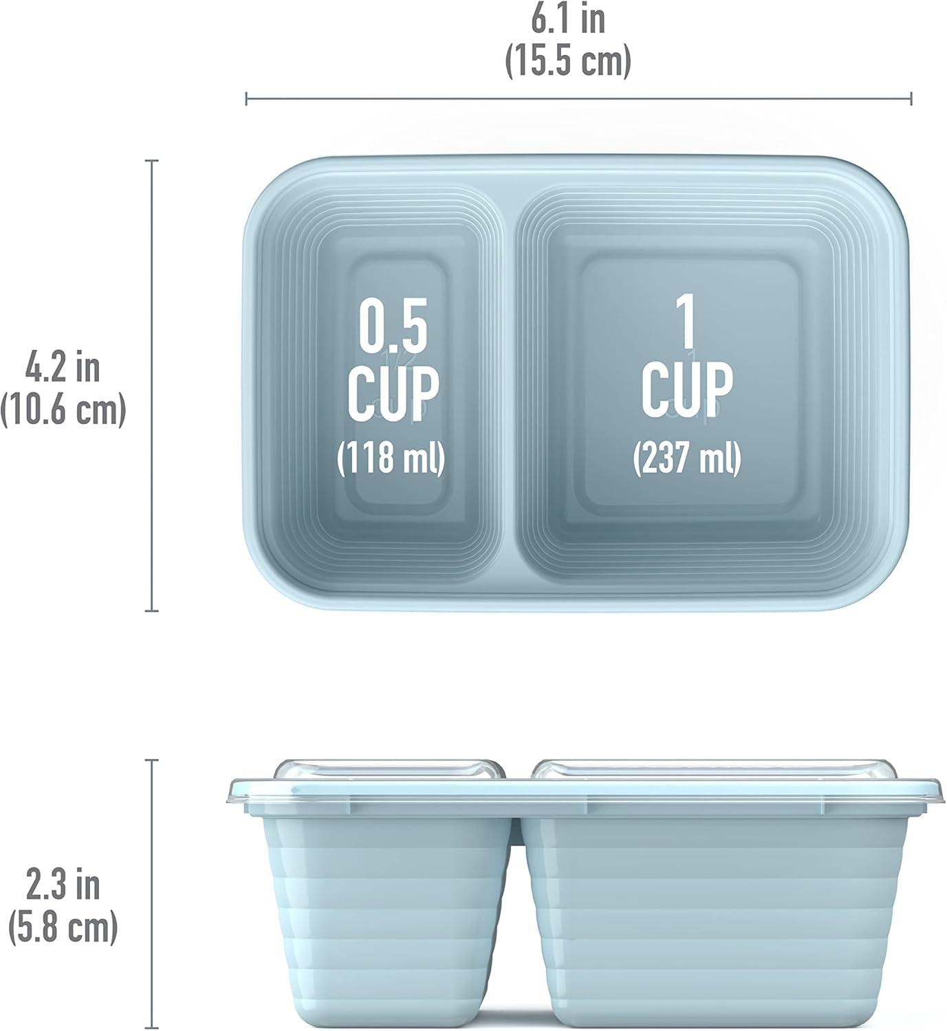 Prep - 2-Compartment Snack Containers with Custom-Fit Lids - Reusable, Microwaveable, Durable BPA -Free, Freezer and Dishwasher-Safe Meal Prep Food Storage - 10 Trays & 10 Lids (Sky)