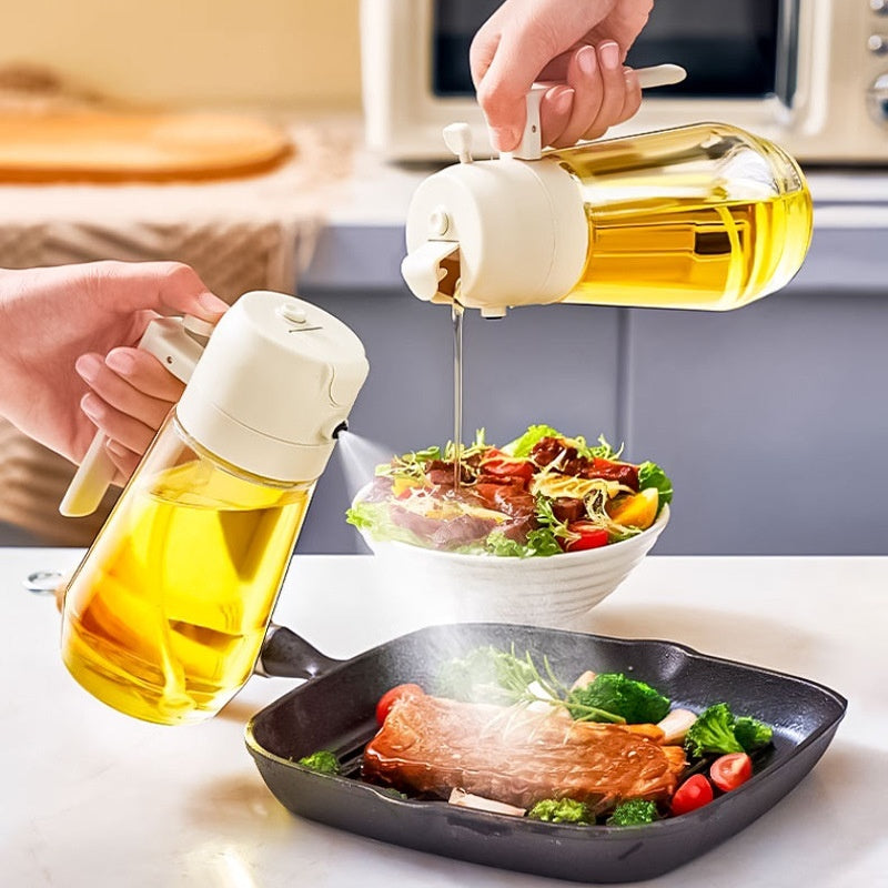 2-in-1 Olive Oil & Vinegar Sprayer – 470ML Glass Dispenser Bottle for Cooking, BBQ, Air Fryer & Salad