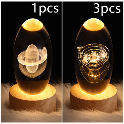3D Galaxy Crystal Ball Night Light – LED Planet & Moon Table Lamp for Bedroom, Kids Room & Party Decor