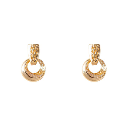 Luxury Rose Gold & Silver Drop Earrings – Hollow Moon Round Design with Natural Zircon for Bridal & Daily Wear