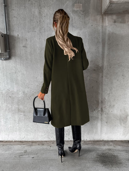 Women's Long Double-Breasted Winter Coat – Slim Fit Lapel Jacket with Long Sleeves