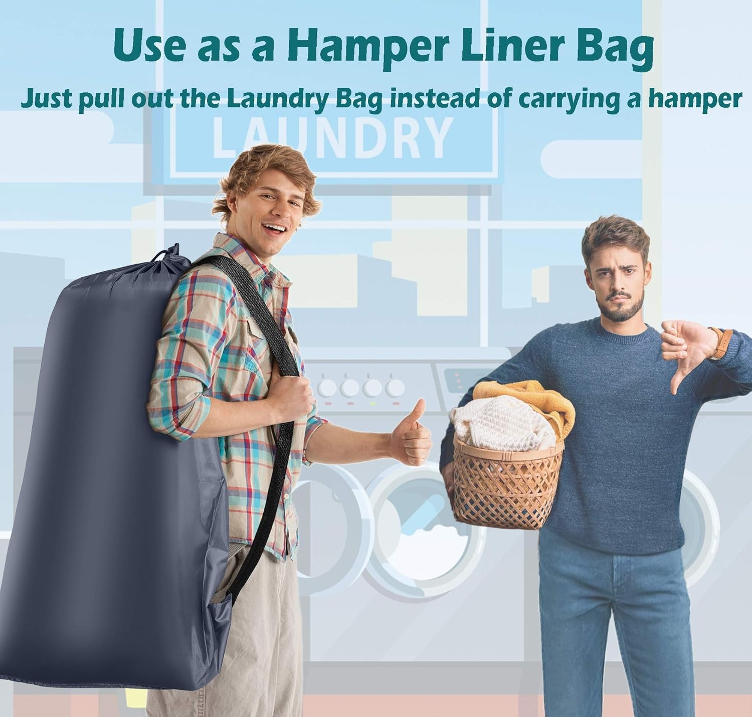 Heavy Duty Laundry Bag 2 Pack XL Nylon Laundry Bags with Straps, Washable Large Dirty Clothes Organizer with Drawstring Closure, Travel Washing Bag Fit a Laundry Hamper or Basket, Gray