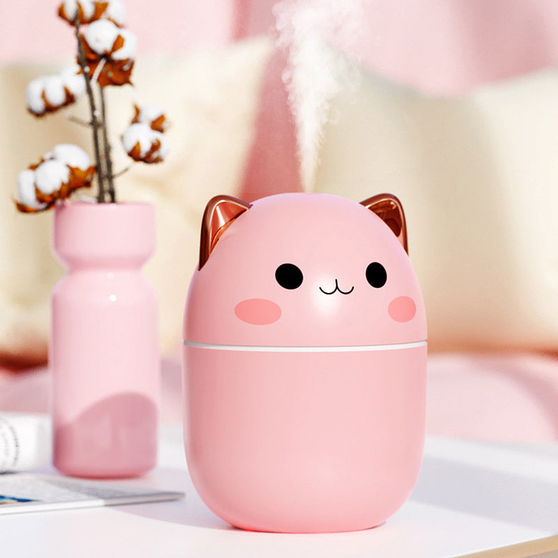 Cute Cat USB Air Humidifier – Ultra-Silent LED Cool Mist Diffuser for Office, Bedroom, Car & Home