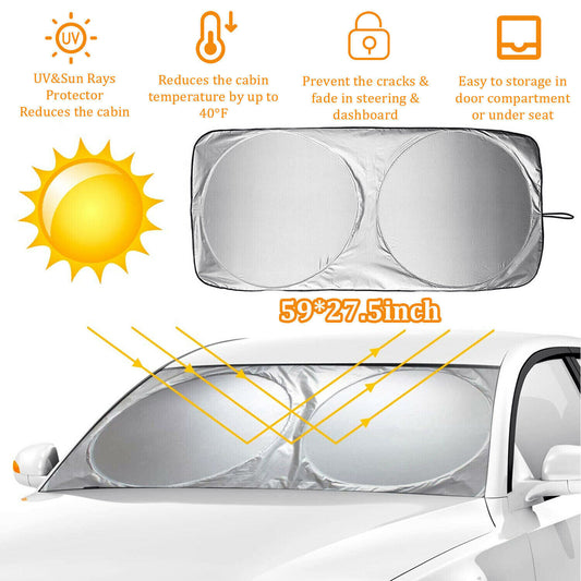 Foldable Car Sunshade for Windshield & Rear Window – UV Protection Sun Visor with Suction Cups, Keeps Interior Cool