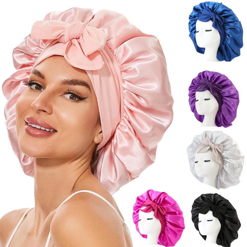 Silk Satin Sleep Bonnet for Women – Night Hair Cap with Tie Band for Curly & Natural Hair