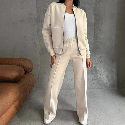 Women's Two-Piece Sports Suit – Zipper Jacket & Wide Leg Pants Set