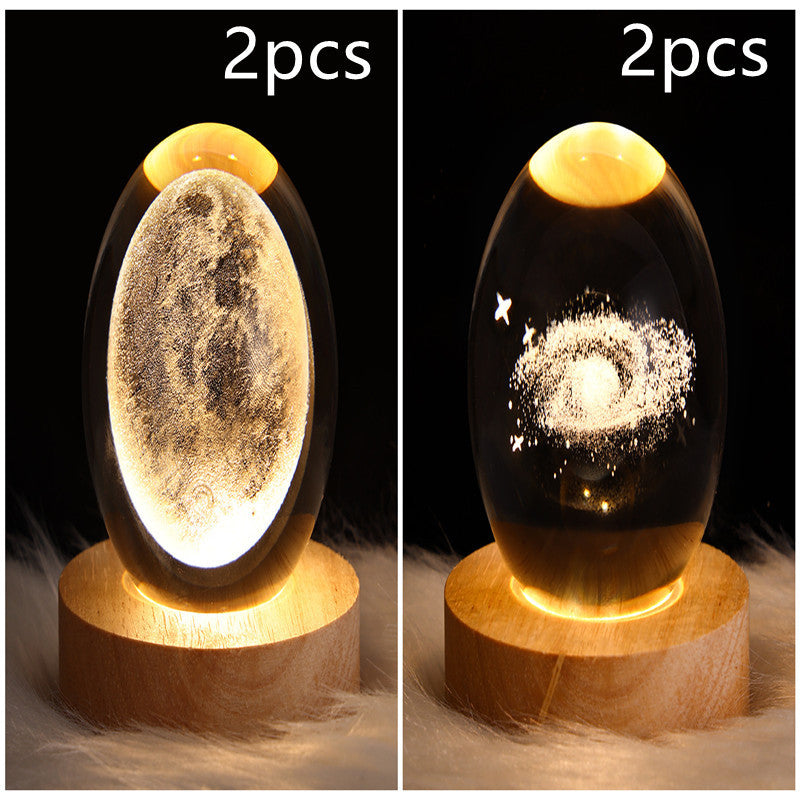 3D Galaxy Crystal Ball Night Light – LED Planet & Moon Table Lamp for Bedroom, Kids Room & Party Decor