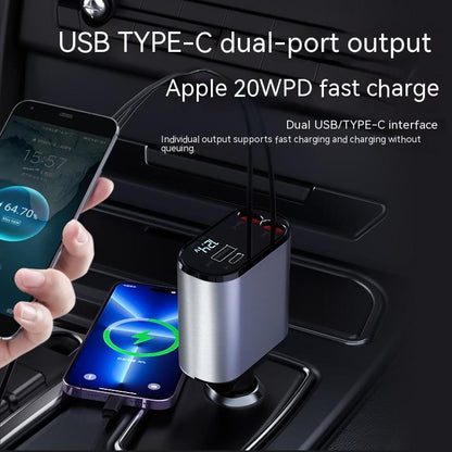 100W Metal Car Charger – Super Fast USB & Type-C Cigarette Lighter Adapter