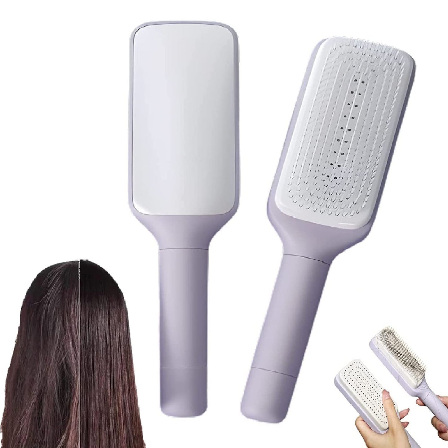 4-in-1 Self-Cleaning Hair Brush – Anti-Static Scalp Massage Comb with Rotating & Lifting Design