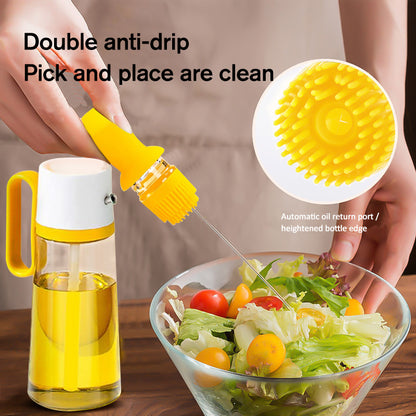 2-in-1 Oil Dispenser with Silicone Brush – Glass Bottle for BBQ, Cooking & Seasoning | Kitchen Spray Bottle Tool