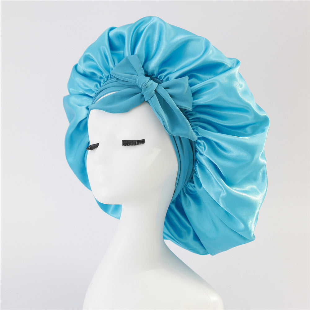Silk Satin Sleep Bonnet for Women – Night Hair Cap with Tie Band for Curly & Natural Hair