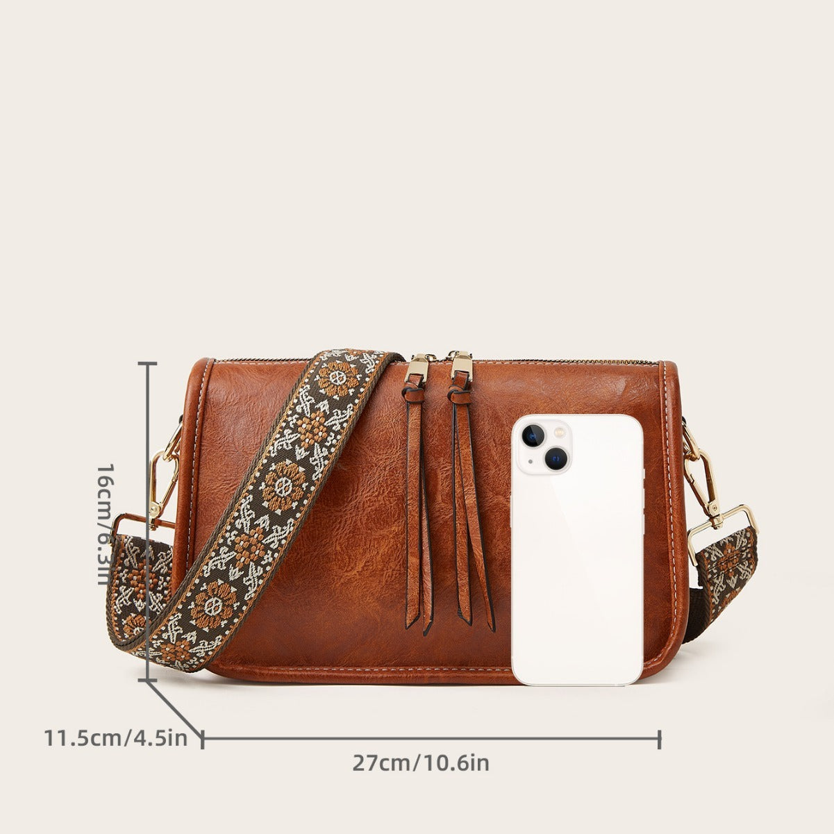 Women's Bohemian Crossbody Tote – Retro Solid Color Bag with Wide Shoulder Strap