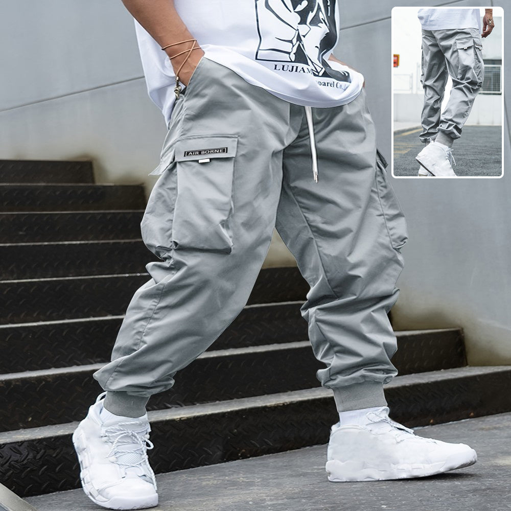 Men’s Multi-Pocket Cargo Pants – Casual Hip-Hop Streetwear Drawstring Trousers for Outdoor & Sports