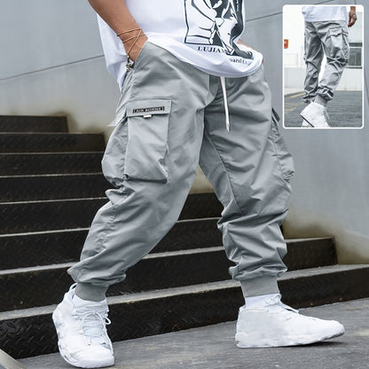 Men’s Multi-Pocket Cargo Pants – Casual Hip-Hop Streetwear Drawstring Trousers for Outdoor & Sports