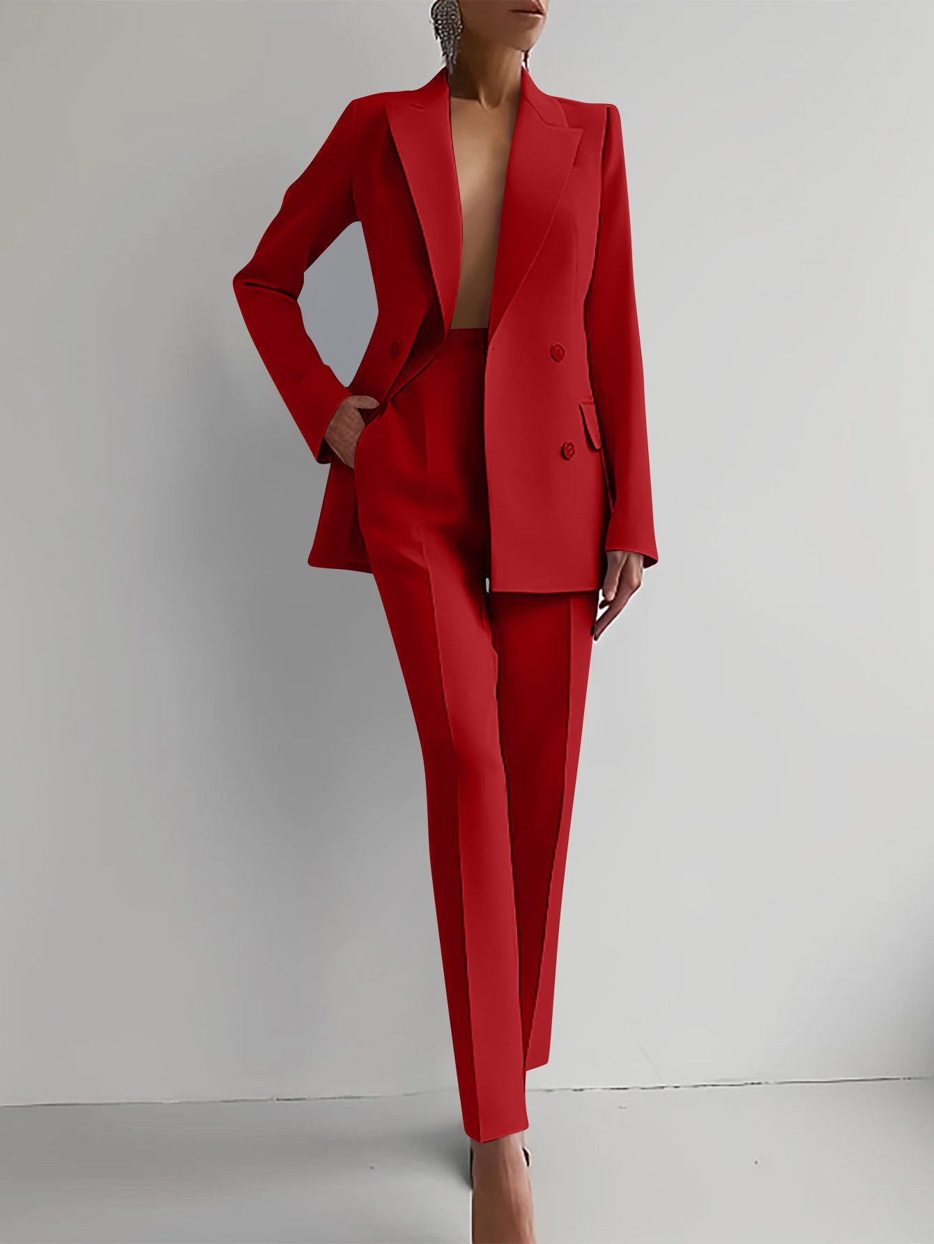 Women's Fashion Business Suit – Long Sleeve Blazer & Slim Fit Trousers Set