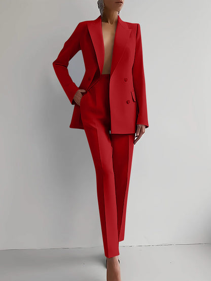Women's Fashion Business Suit – Long Sleeve Blazer & Slim Fit Trousers Set
