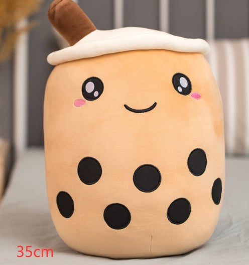 Cute Boba Tea Plush Pillow – Soft Strawberry Milk Tea Bubble Tea Stuffed Toy Cushion for Kids & Gifts
