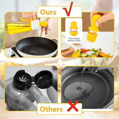 2-in-1 Oil Dispenser with Silicone Brush – Glass Bottle for BBQ, Cooking & Seasoning | Kitchen Spray Bottle Tool