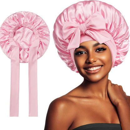 Silk Satin Sleep Bonnet for Women – Night Hair Cap with Tie Band for Curly & Natural Hair