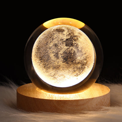 3D Galaxy Crystal Ball Night Light – LED Planet & Moon Table Lamp for Bedroom, Kids Room & Party Decor