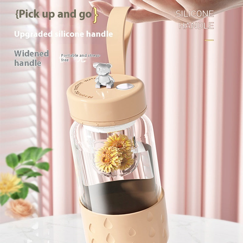 Magnetic Glass Tea Infuser Bottle – Leak-Proof Tumbler with Tea-Water Separation & Built-In Filter