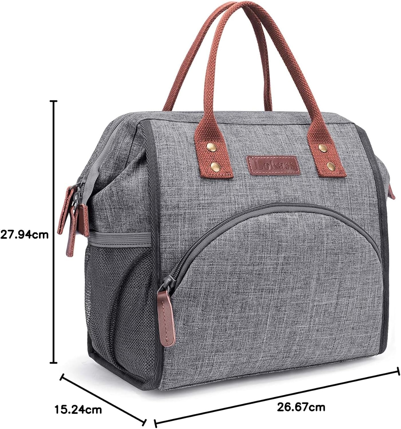 Lunch Bag Women Insulated Lunch Box Wide-Open Lunch Tote Bag Large Drinks Holder Durable Nylon Thermal Snacks Organizer for Men Adults Work Picnic Hiking Beach Fishing,Grey