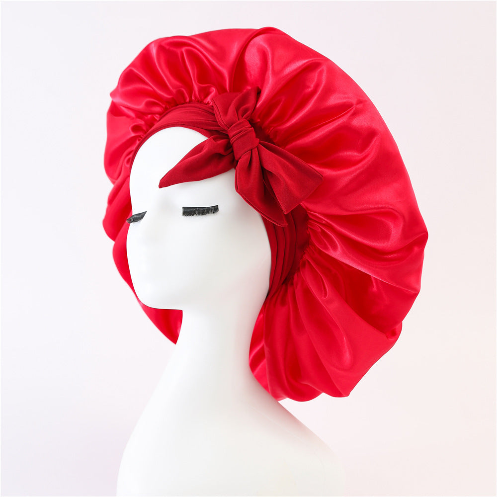 Silk Satin Sleep Bonnet for Women – Night Hair Cap with Tie Band for Curly & Natural Hair