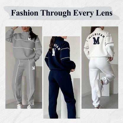 Women's 2-Piece Loungewear Set – Baggy Pullover Sweatshirt & Sweatpants with Pockets