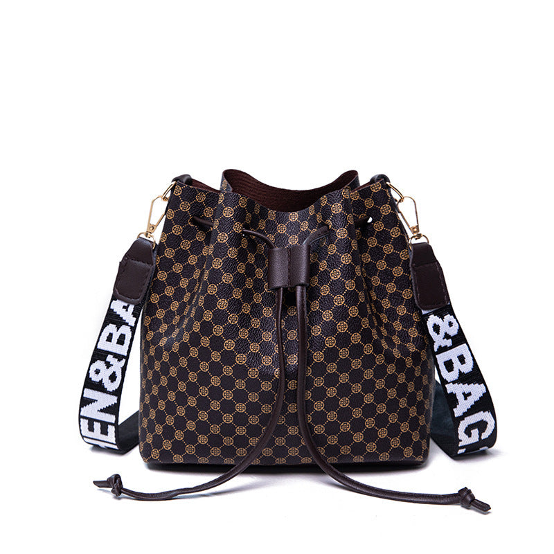 Printed PU Leather Bucket Bag – Multi-Layer Soft Shoulder & Crossbody Bag for Women