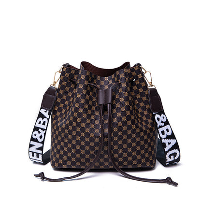 Printed PU Leather Bucket Bag – Multi-Layer Soft Shoulder & Crossbody Bag for Women