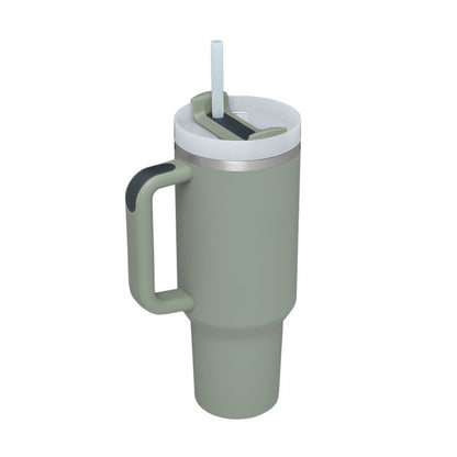 40oz Insulated Tumbler with Handle & Straw – Stainless Steel Spill-Proof Travel Mug with Lid, Vacuum Coffee Cup for Car, Gym, or Office.