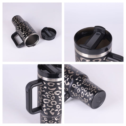 40oz Insulated Tumbler with Handle & Straw – Stainless Steel Spill-Proof Travel Mug with Lid, Vacuum Coffee Cup for Car, Gym, or Office.