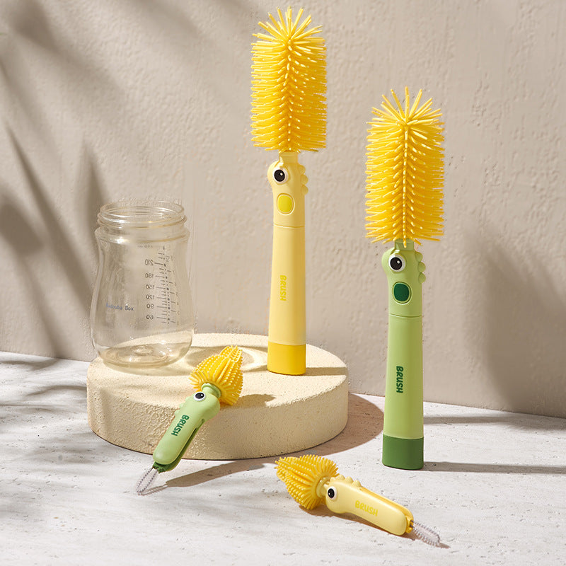 2-in-1 Little Dinosaur Silicone Cup Brush – Soft Bottle & Glass Cleaner for Kitchen Use