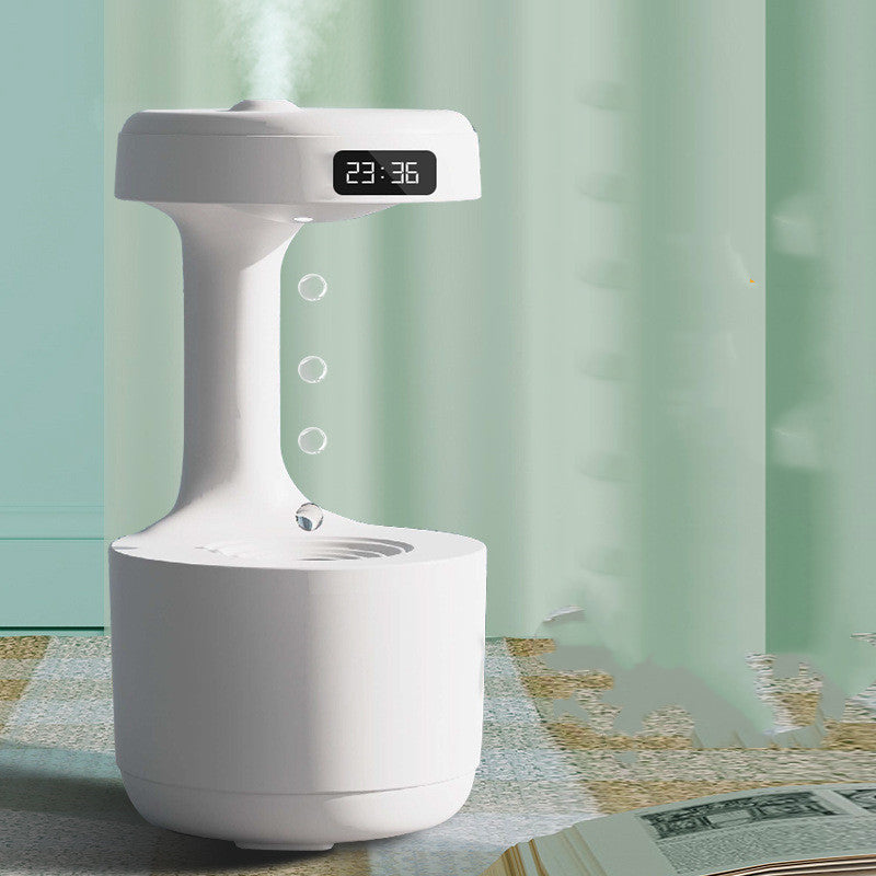 Anti-Gravity Water Drop Humidifier with Clock – Silent Aroma Diffuser, LED Display & Large Capacity for Bedroom or Office