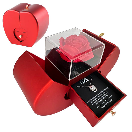 Eternal Rose Jewelry Box – Red Apple Gift Box with Artificial Rose Flower & Necklace for Girls