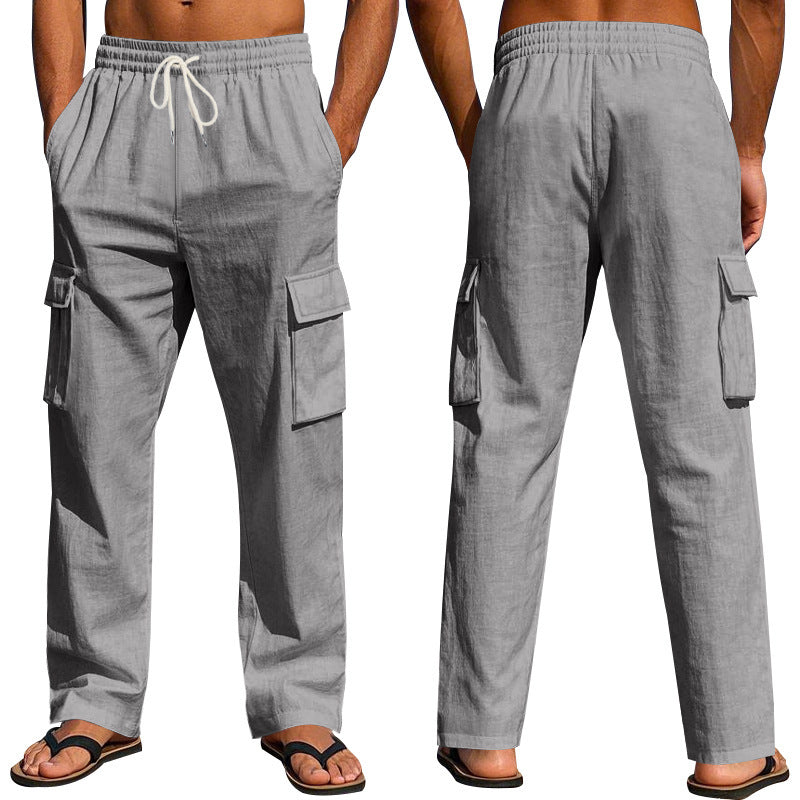 Men’s Multi-Pocket Linen Cargo Pants – Lightweight, Breathable Workwear Trousers for All Seasons