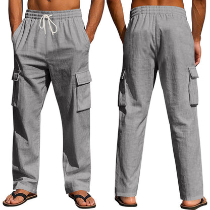 Men’s Multi-Pocket Linen Cargo Pants – Lightweight, Breathable Workwear Trousers for All Seasons