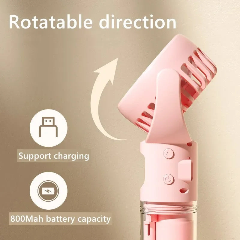 Portable Handheld Spray Fan – 4-Speed USB Rechargeable Mist Cooling Fan for Outdoor Summer Use