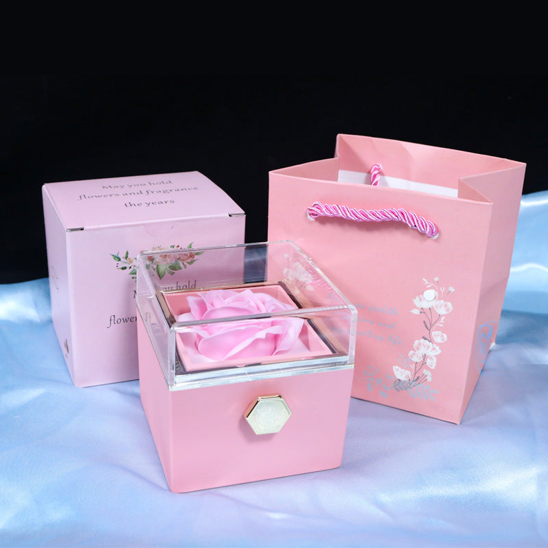 Rotating Rose Flower Gift Box – Creative Jewelry Packaging for Women.