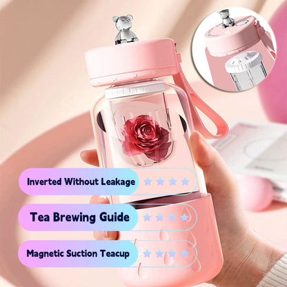 Magnetic Glass Tea Infuser Bottle – Leak-Proof Tumbler with Tea-Water Separation & Built-In Filter