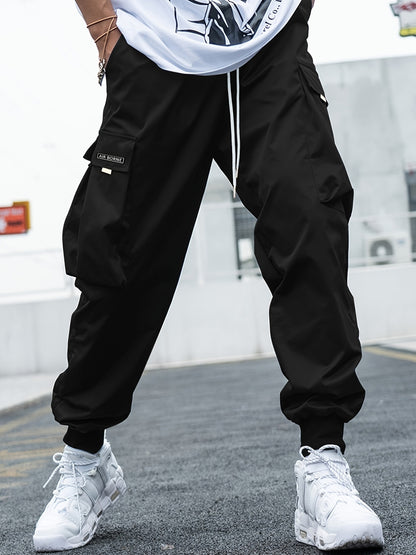 Men’s Multi-Pocket Cargo Pants – Casual Hip-Hop Streetwear Drawstring Trousers for Outdoor & Sports