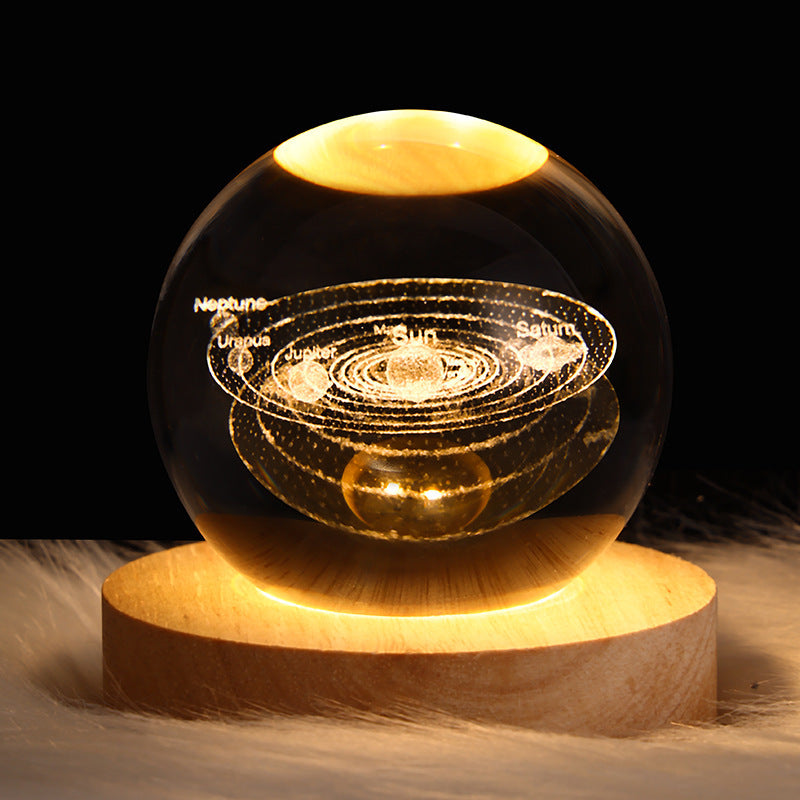 3D Galaxy Crystal Ball Night Light – LED Planet & Moon Table Lamp for Bedroom, Kids Room & Party Decor