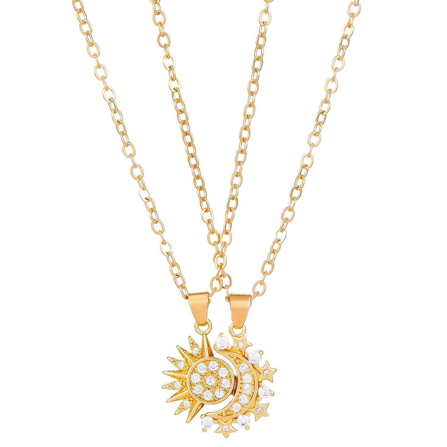 2pcs Sun & Moon Magnetic Couple Necklaces – Matching Clavicle Chain Pendants for Lovers