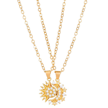 2pcs Sun & Moon Magnetic Couple Necklaces – Matching Clavicle Chain Pendants for Lovers