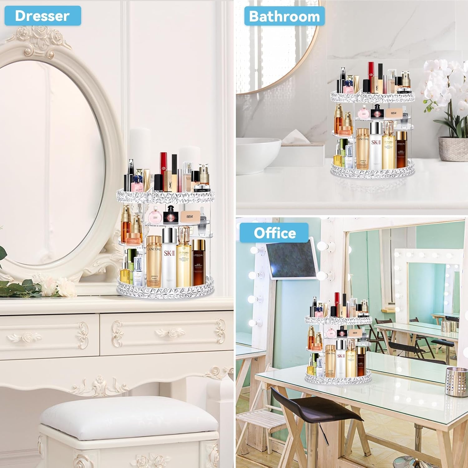 Skin Care Organizer 360 Rotating and 6 Adjustable Layers, Large Capacity Holder Stand Storage Rack Clear Plastic for Makeup Cosmetics Lipstick Lotion Perfume